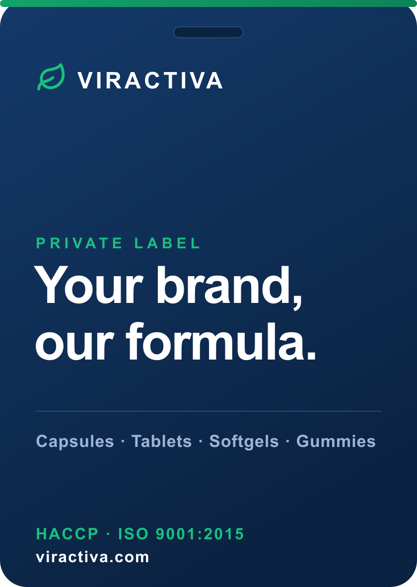 Viractiva private-label sample badge — your brand, our formula